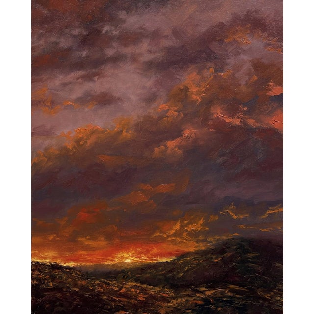 Night Opus by Sparky LeBold | Oil on Canvas Landscape with dramatic clouds and sunset. For Sale