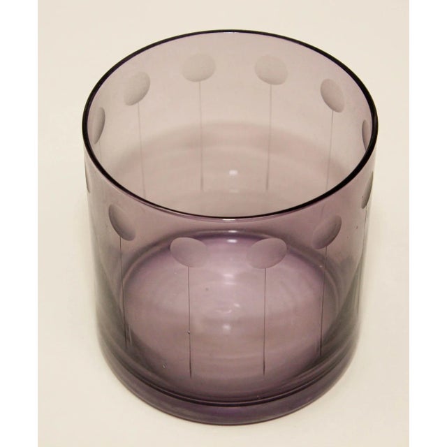 Set of Four Vintage Drinking Colored Crystal Glasses With Etched Design For Sale - Image 4 of 13