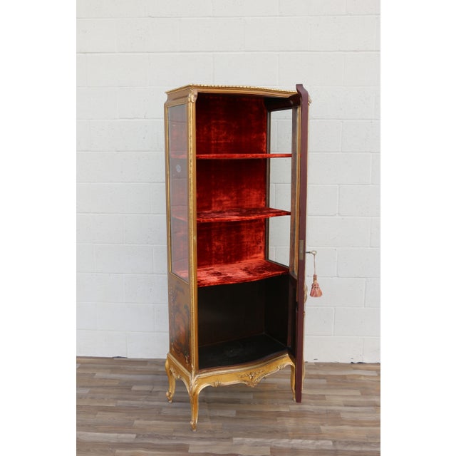 Antique French Louis XV Vernis Martin Curio Vitrine Cabinet For Sale - Image 12 of 18