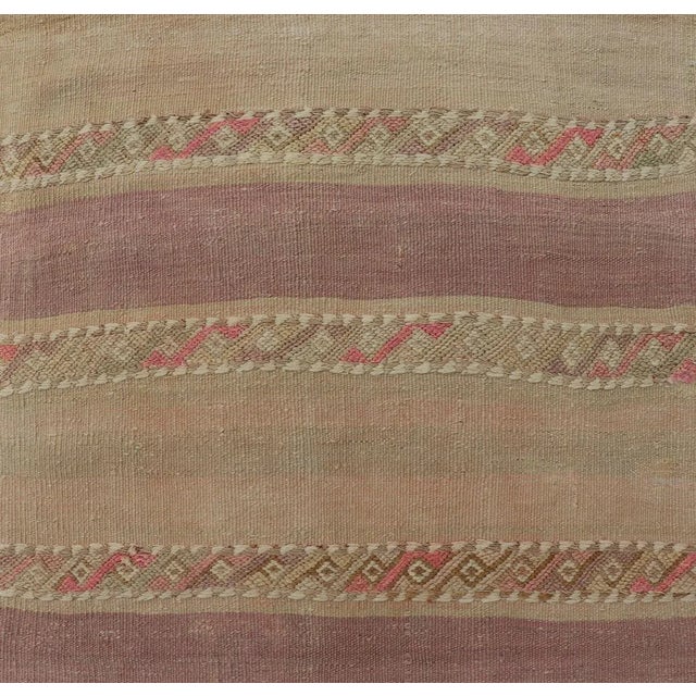Transitional Mid 20th Century Vintage Hand Woven Turkish Kilim Runner With Stripes Purple Taupe and Tan For Sale - Image 3 of 11