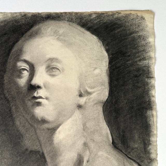 Realism Antique French Neoclassical Atelier Study of a Female Bust (Charcoal on Paper) For Sale - Image 3 of 6