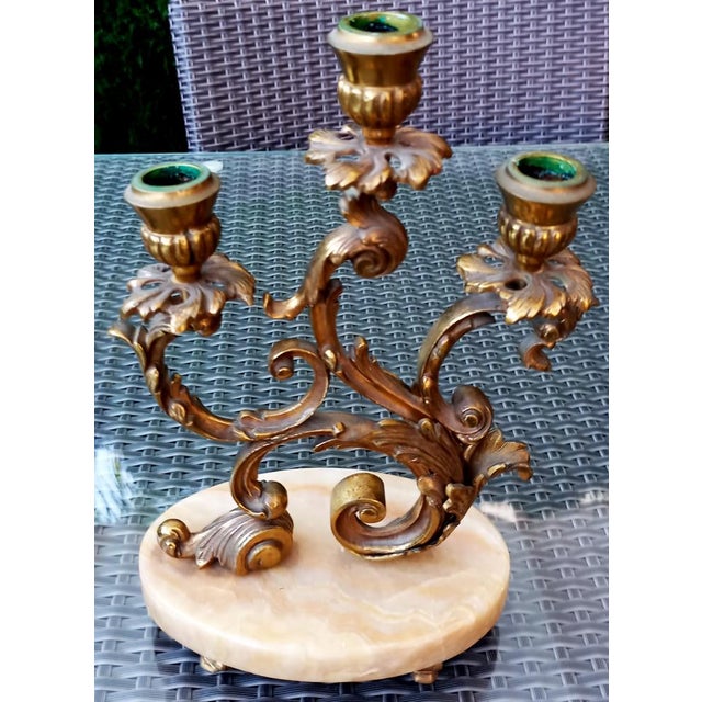 Gold Vintage Marble and Bronze Candleholders, 1930s, Set of 2 For Sale - Image 8 of 15