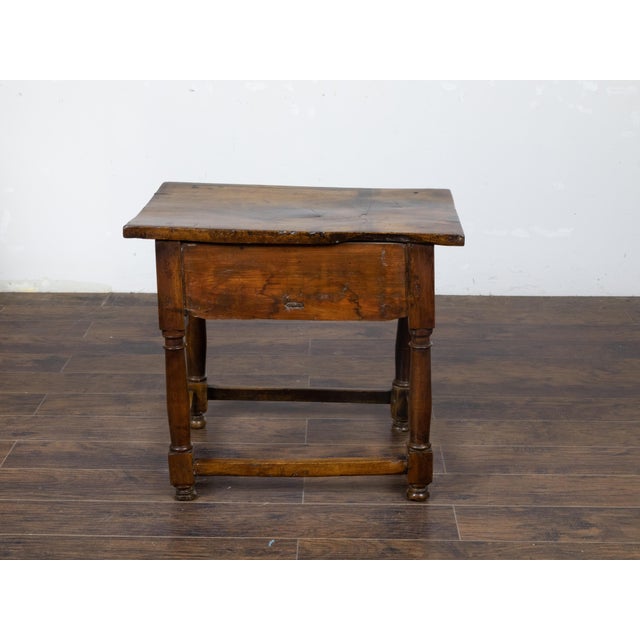 Brown English 19th Century Walnut Table with Single Drawer and Column Shaped Legs For Sale - Image 8 of 12