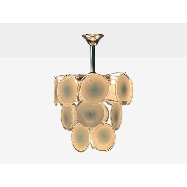 Mid-Century Modern Mid-Century Modern, White Pendant Light, Murano Glass, Chrome, 1960s For Sale - Image 3 of 6