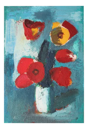 Aleksandr Rodin, Tulips in a Vase #3, Oil on Cardboard