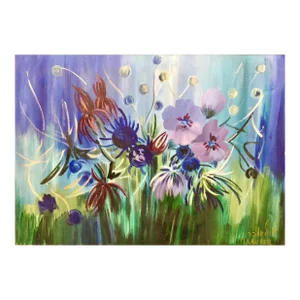 Milia Laufer, Israeli Large Vibrant Surrealist Flowers Oil Painting, c.1950s