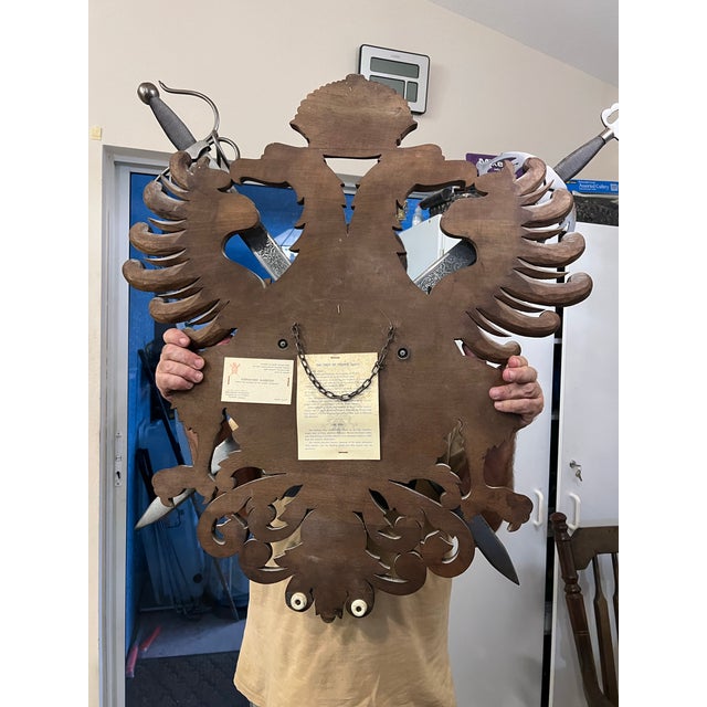 Vintage Carved Wood Coat of Arms of the Holy Roman Empire With Swords For Sale - Image 9 of 12