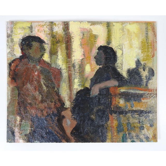 Black Mid 20th Century Impressionist Couple in Conversation Painting For Sale - Image 8 of 8