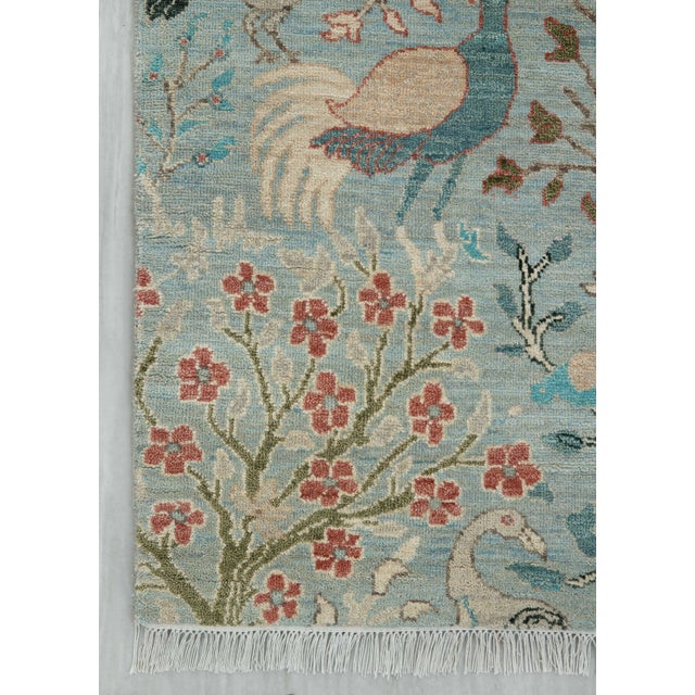 2.6x15ft. Light Blue Peacock Bird Garden Hand Knotted Wool Rug For Sale - Image 16 of 18