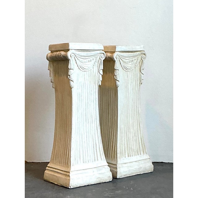 Vintage Swag Plaster Pedestals - A Pair For Sale - Image 4 of 12