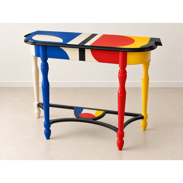 1960s One-of-a-Kind Hand-Painted Bauhaus-Inspired Console Table For Sale - Image 4 of 5