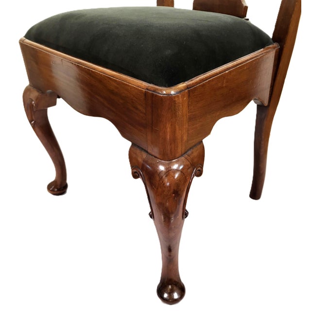 Pair 19th C English Queen Anne Mahogany Splat Back Slip Seat Side Chairs For Sale - Image 14 of 15