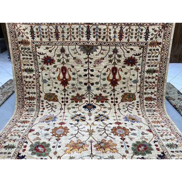Textile Beige Sultani Persian-Style Floral Natural Dye Wool Area Rug, 8'2" X 9'9" For Sale - Image 7 of 16