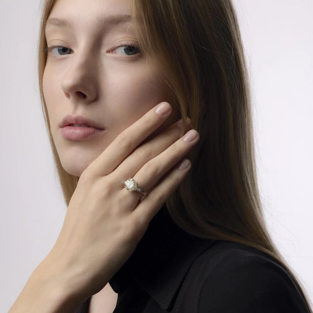 Mid Century Gia 5.07 Carat Round Brilliant Cut Diamond Platinum Ring, Size 6 For Sale - Image 4 of 7