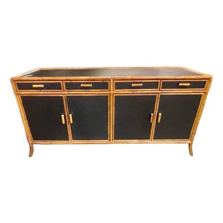 Vintage Italian Black Rattan Sideboard For Sale