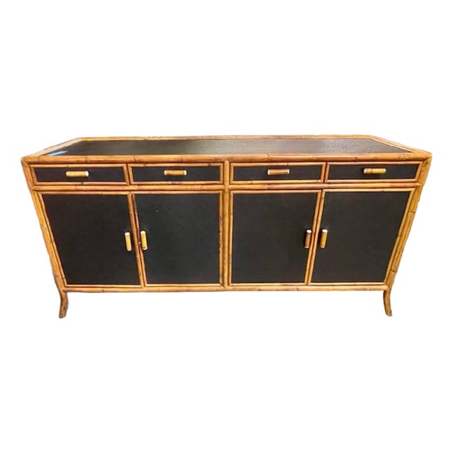 Vintage Italian Black Rattan Sideboard For Sale
