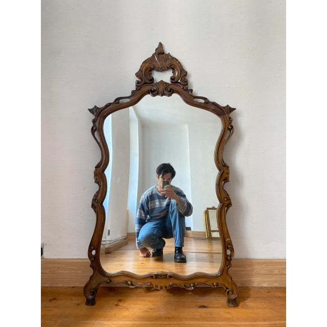 Rocaille Style Mirror in Carved Wood, 1960 For Sale - Image 9 of 9