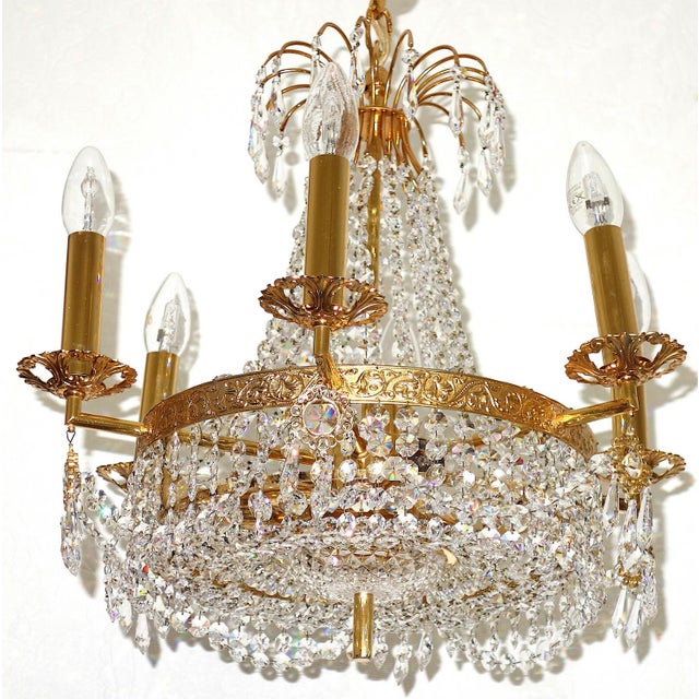 Brass Lead Crystal Nine-Light Chandelier from Palwa, 1950s For Sale - Image 11 of 13