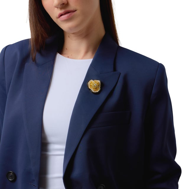 Mid 20th Century Lugano 11.10 Carat Diamond Yellow Sapphire 18k Yellow Gold Enamel Flower Brooch For Sale - Image 4 of 7