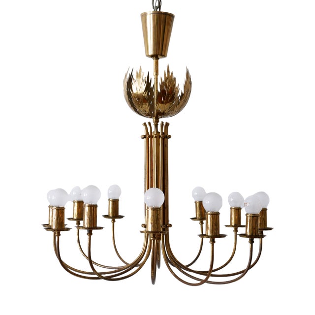 12-Armed Brass Pendant Lamps by United Workshops for Vereinigte Werkstätten Collection, 1950s For Sale