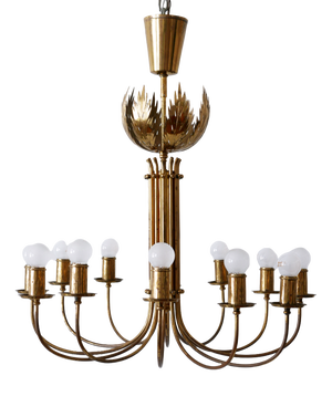 12-Armed Brass Pendant Lamps by United Workshops for Vereinigte Werkstätten Collection, 1950s