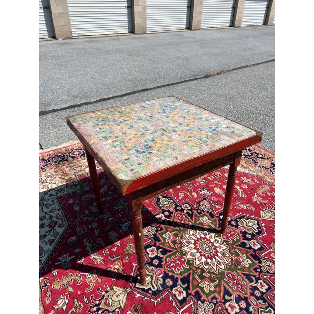 Antique Pennsylvania Folk Art Postage Stamp Decoupage Game Table, 1938 For Sale - Image 13 of 13