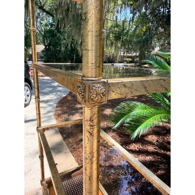 Gold Vintage 1970s Italian Gold Gilt Hollywood Regency Faux-Bamboo Étagère For Sale - Image 8 of 18