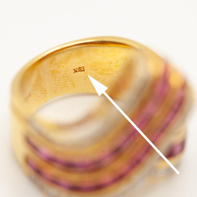 1980s 1980s Vintage 18k Yellow Gold Ruby and Diamond Cocktail Ring, Size 6.5 For Sale - Image 5 of 16