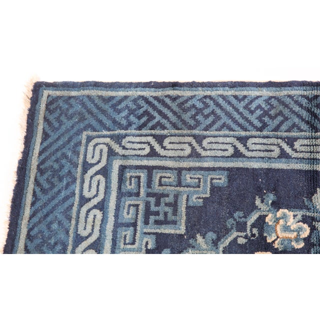 Antique Chinese Peking Rug With Floral Medallion in Deep Indigo Color -2' 4'' X 4' 5'' For Sale - Image 11 of 11