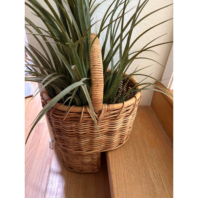 Farmhouse Vintage Rustic Woven Wicker Staircase Step Basket With Handle For Sale - Image 3 of 3