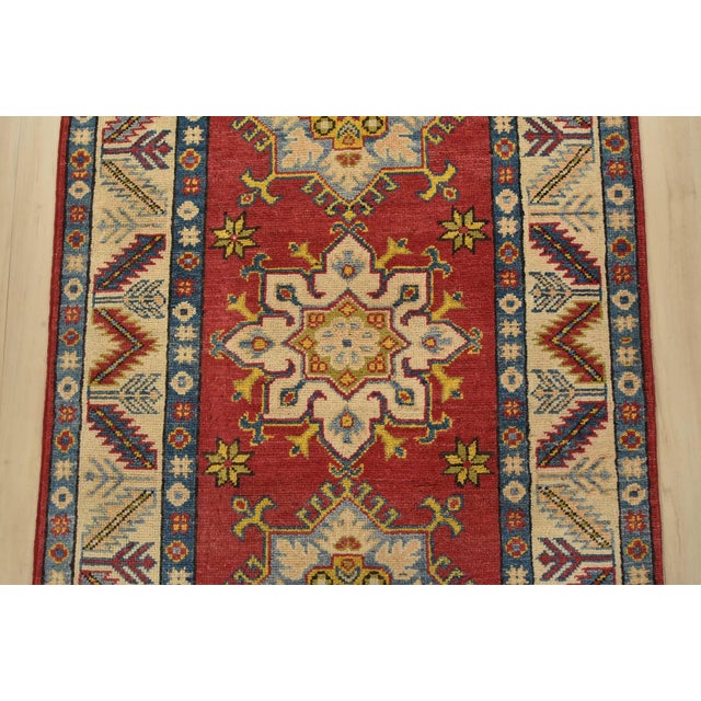 2020s Kazak Runner 2’10” X 9’9” Red Wool Tribal Hand-Knotted Oriental Rug For Sale - Image 5 of 13