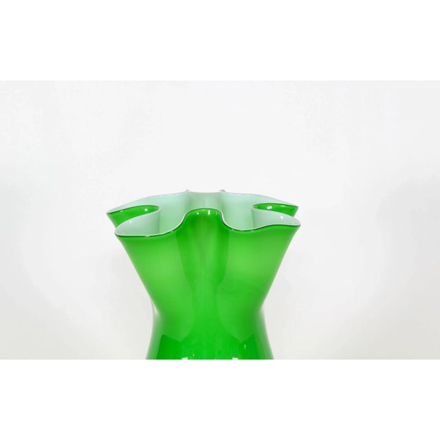 Mid-Century Modern Vintage Green Glass Ruffle Vase For Sale - Image 3 of 4