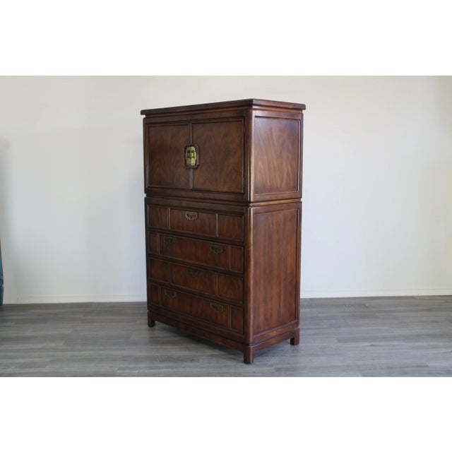 Thomasville Mid Century Walnut Highboy Chest of Drawers For Sale - Image 4 of 10