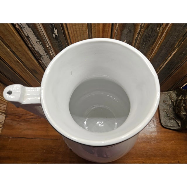 Late 19th Century Late 19th Century English Ironstone Jug or Wash Pitcher With Pink Stripe and Black Detailing For Sale - Image 5 of 12