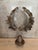 Palm Beach estate sale find stunning covered outdoor/indoor vintage gray and soft gold patina finish tole wreath on...