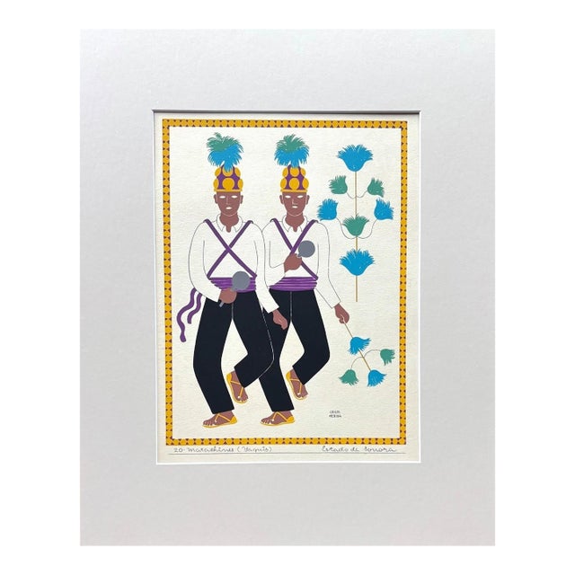 Carlos Mérida Silkscreen Print "Matachines (Yaquis) Sonora" in 16 x 20 Mat, 1945 For Sale