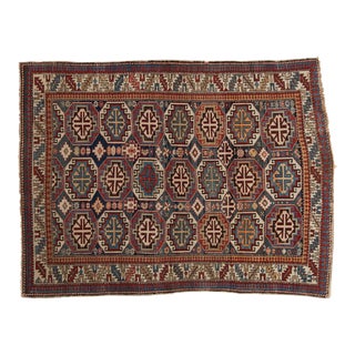 Vintage Caucasian Square Rug - 3'11" X 5'1" For Sale