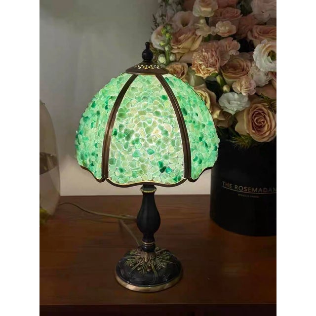 Color Stone Collage & Wood-Copper Lamp For Sale - Image 4 of 5