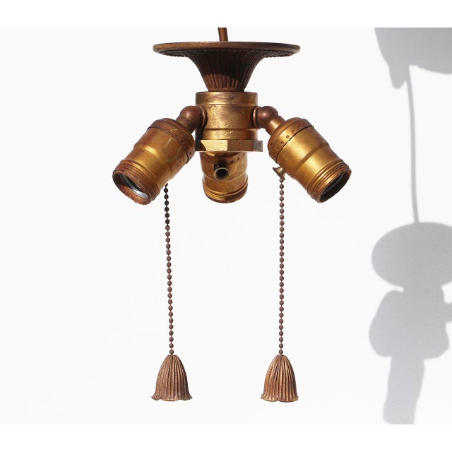 1950s Vintage Leviton Brass Ceiling Light With Three Pull Chain