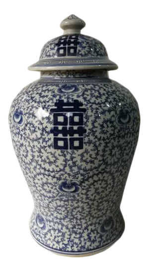 Chinese Double Happiness Blue and White Porcelain Ginger Jar