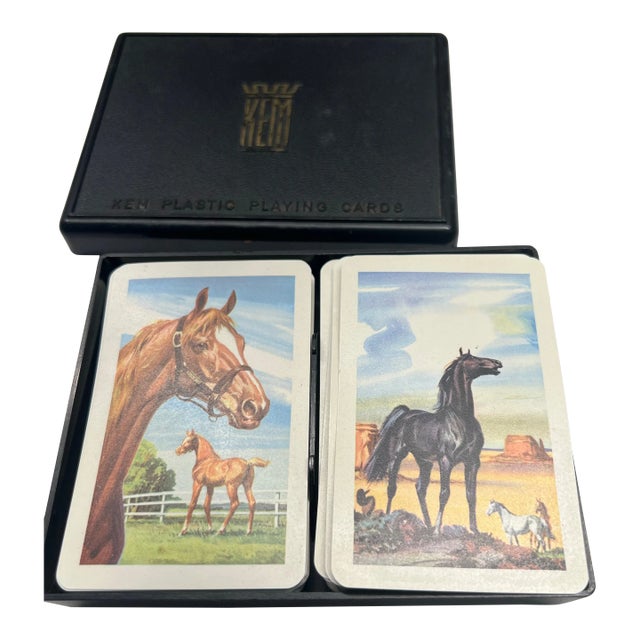 Vintage Kem American Horses Playing Cards in Plastic Case Equestrian Decor For Sale
