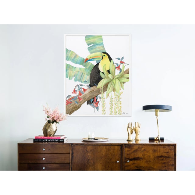 Contemporary Toucan Play at That Game by Allison Cosmos in White Framed Paper, Medium Art Print For Sale - Image 3 of 4