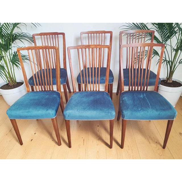Mid-Century Dining Chairs in Teal Blue Velour by Greaves & Thomas, 1960s, Set of 6 For Sale - Image 6 of 18