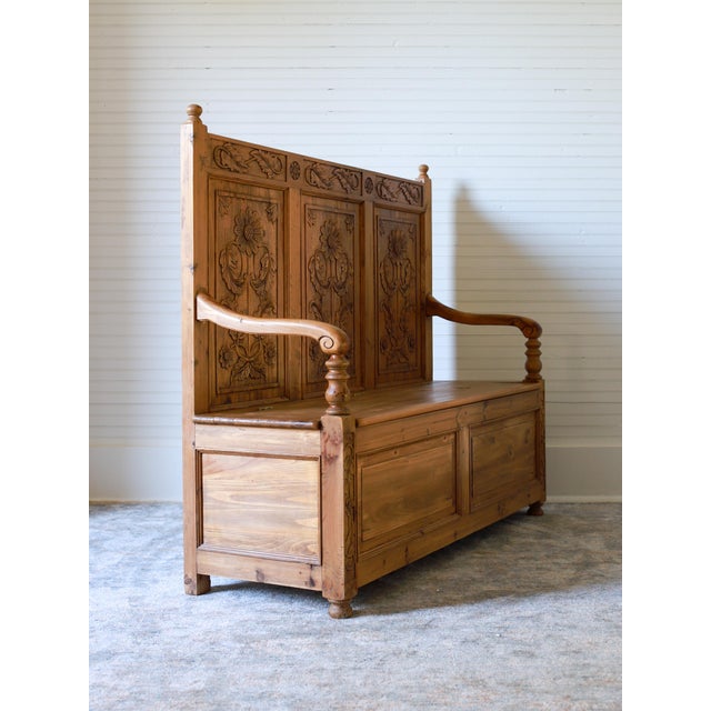 Mid 20th Century English Pine Carved Storage Bench For Sale - Image 10 of 17