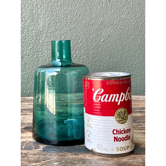 Vintage Small Teal Glass Vase For Sale In West Palm - Image 6 of 12