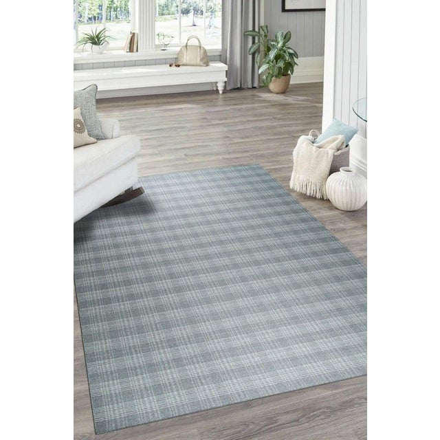 9x12 Gray Flat Weave Wool Subtle Plaid Geometric Modern Carpet Rug For Sale In New York - Image 6 of 7
