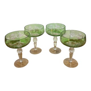1970s American Classical Cut to Clear Crystal Champagne Coupes - Set of 4 For Sale