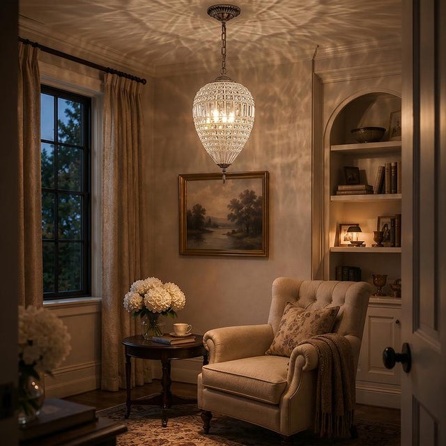Glass 1-Light French Empire Handcrafted Crystal Chandelier Antique Bronze Finish Dimmable Vintage Pendant Light For Sale - Image 7 of 10