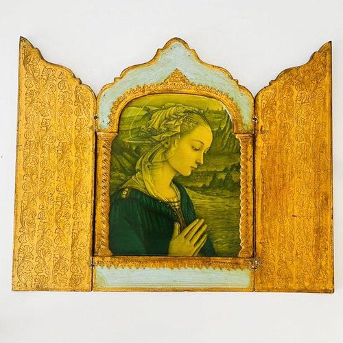 Large Vintage Florentine Gilt Madonna Triptych, Italy, 1950s For Sale - Image 6 of 11