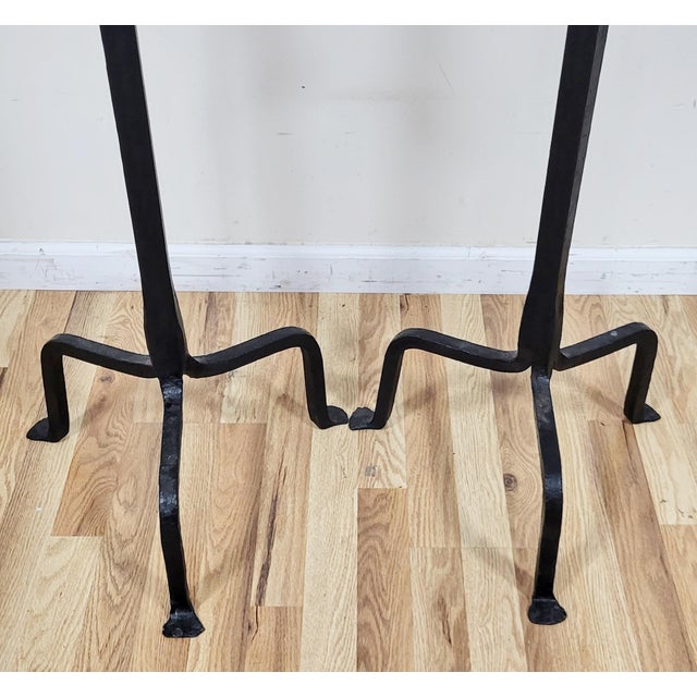 Pair Antique American Hammered Wrought Iron Floor Pricket Candle Stand Holders For Sale - Image 14 of 15